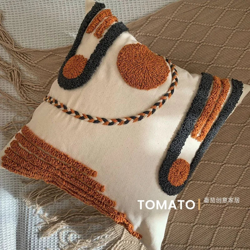 Bohemian Embroidered Cushion Cover – Geometric Tassel Sofa Pillowcase