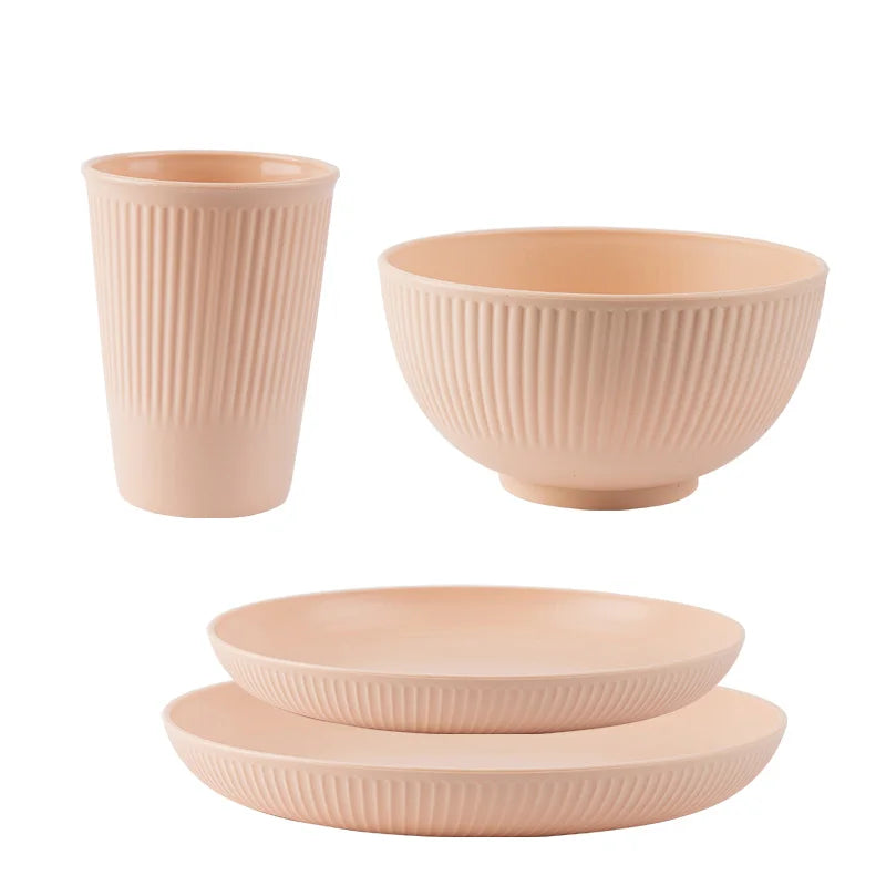 4PCS Wheat Straw Tableware Set – Portable Bowl Cup Plate for Picnic