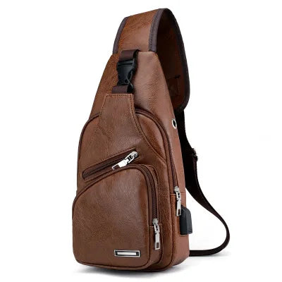 Spot Men's Chest Bag With Headphone Hole USB Shoulder