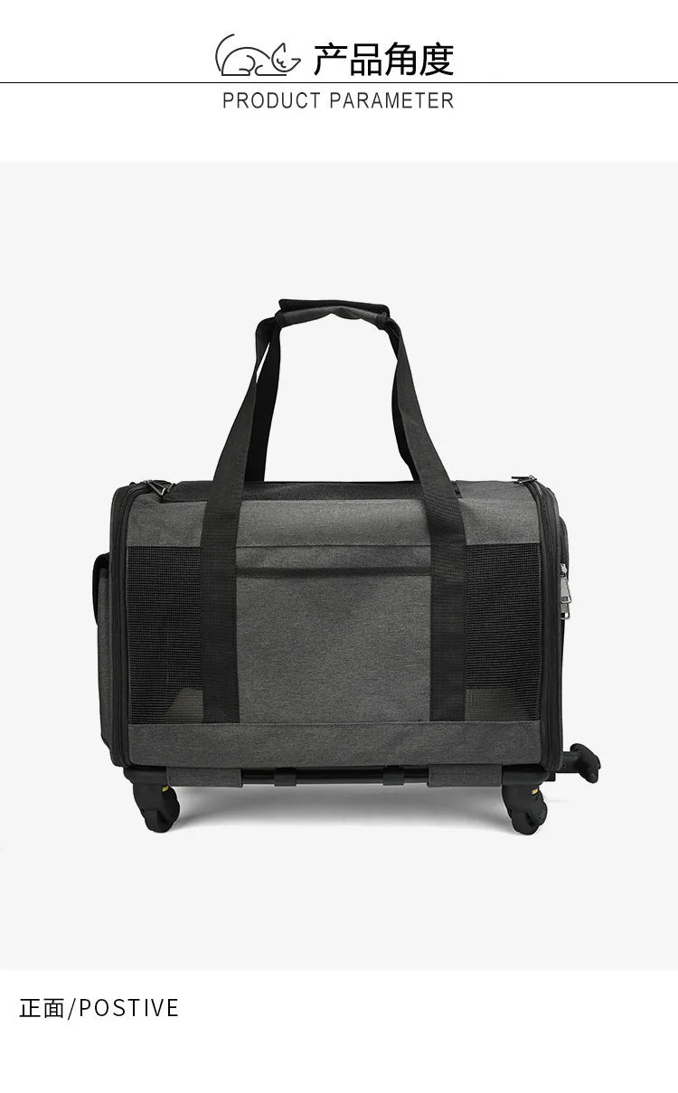 Silent Large Capacity Cat Bag Portable Foldable Pet Suitcase Universal Wheels Breathable Pet Travel Backpack