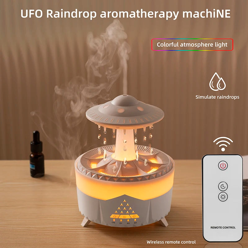 350ml Rain Cloud Aroma Diffuser – USB Humidifier with Remote & LED Light