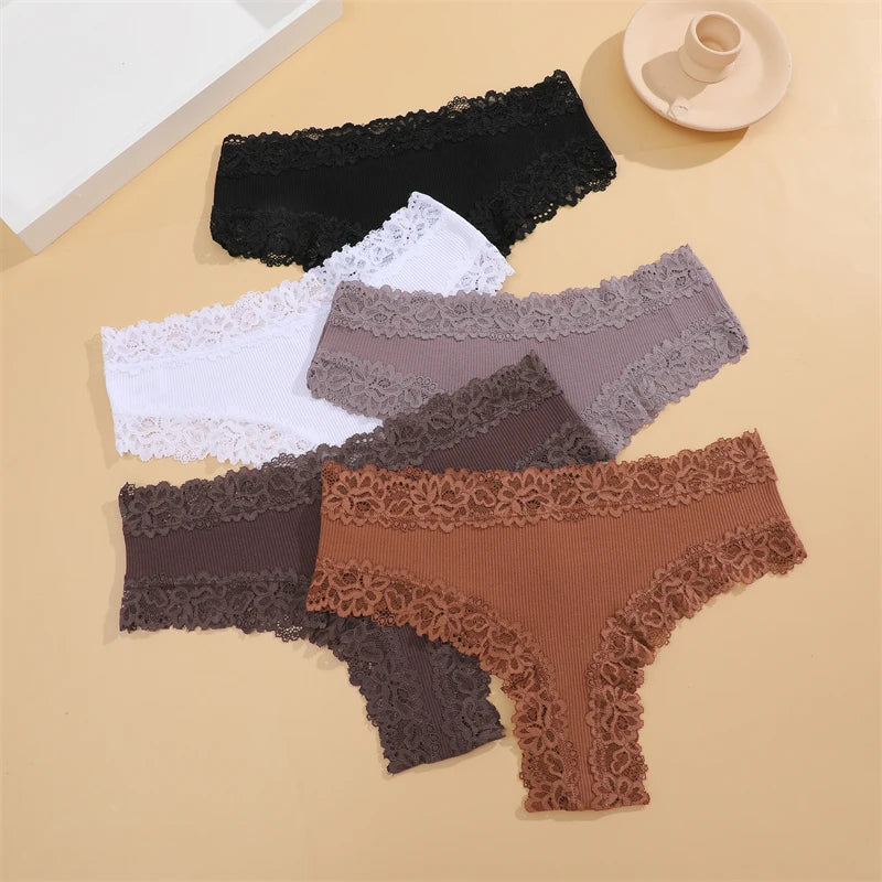 Women’s Cotton Lace Bikini Briefs – 5 Pack (S–XL)