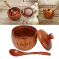 Wood Spice Jar Sugar Bowl Salt Pepper Seasoning Box with Spoon and Lid Home Kitchen Cooking Tool