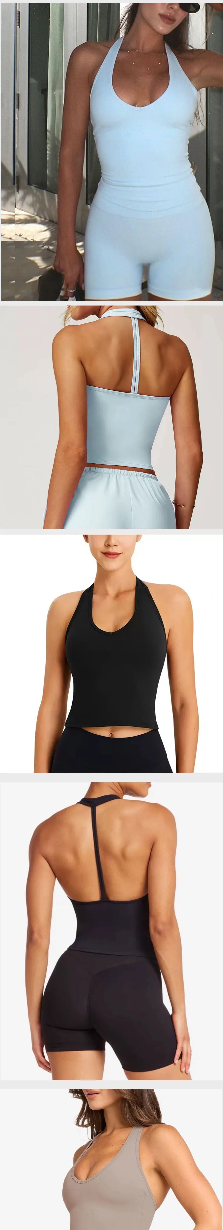 CSB backless halter neck vest & Scrunch Shorts   Gym Vest woman  Cropped Top Yoga Tank Top Self-Padded High Stretch Top