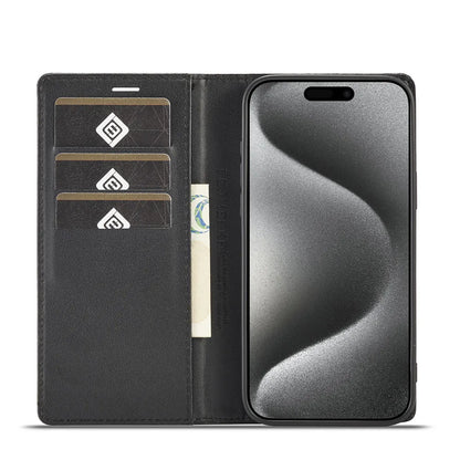 Carbon Fibre PU Leather Wallet Flip Case for iPhone with Card Slot & Magnetic Cover