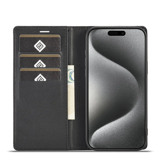 Carbon Fibre PU Leather Wallet Flip Case for iPhone with Card Slot & Magnetic Cover