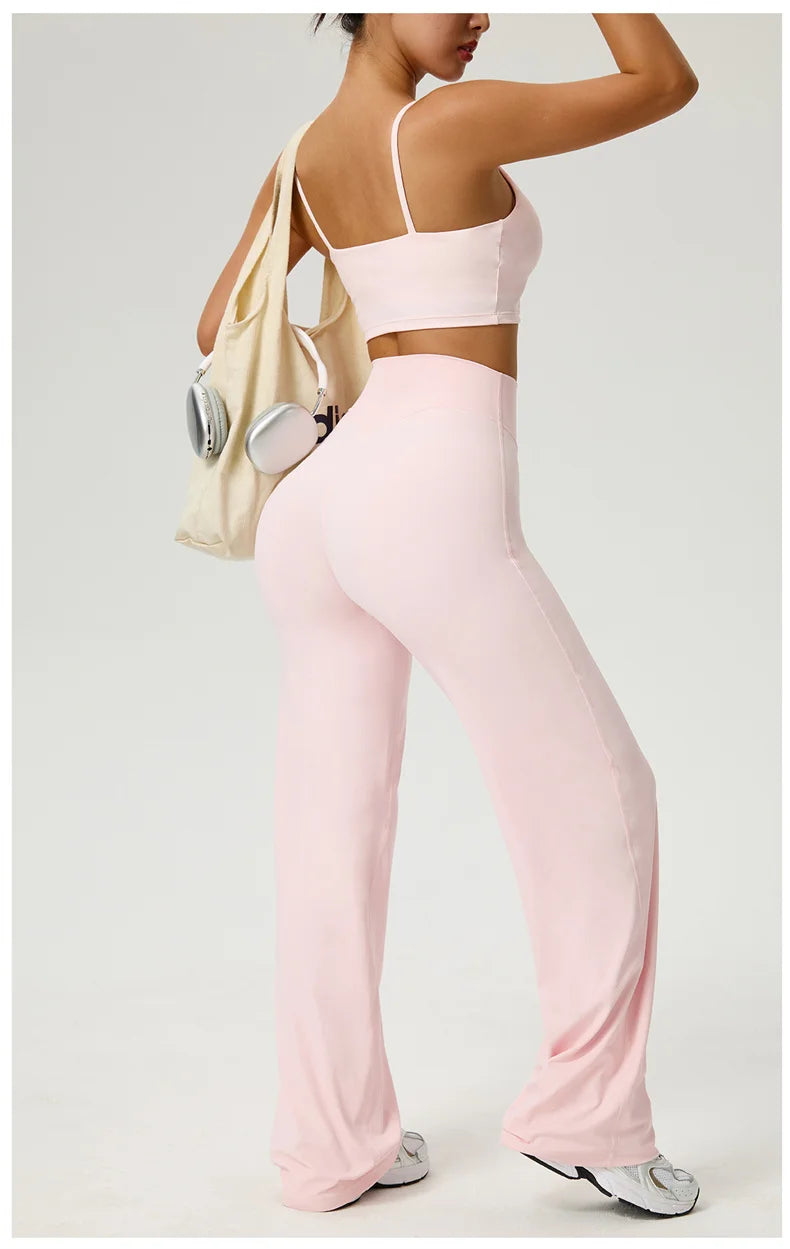 TRY TO BN Women's High Waisted Straight Leg Yoga Pants Gym Leggings Naked Feel Buttery Soft Breathable Running Workout Trousers