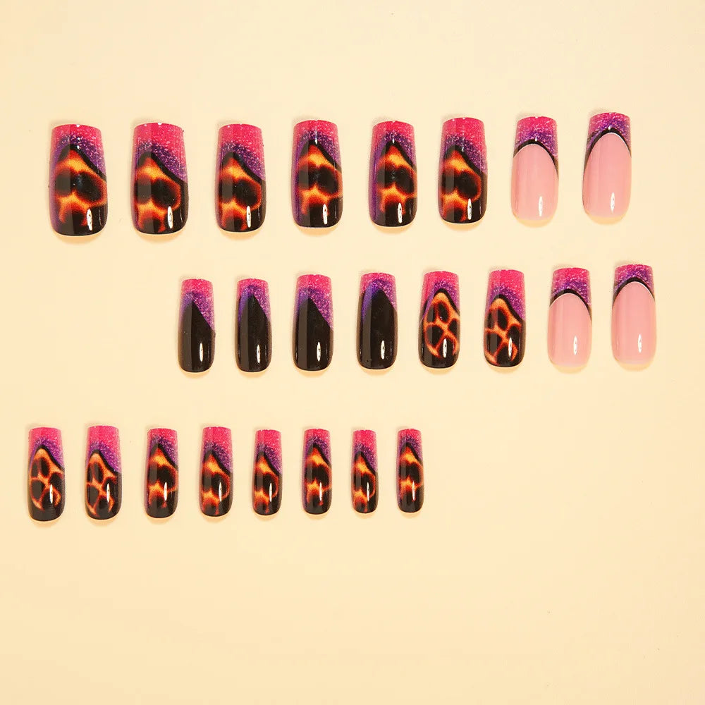 24pcs Medium Long Press-On Nails – Y2K Leopard Gradient Square Ballet Tips