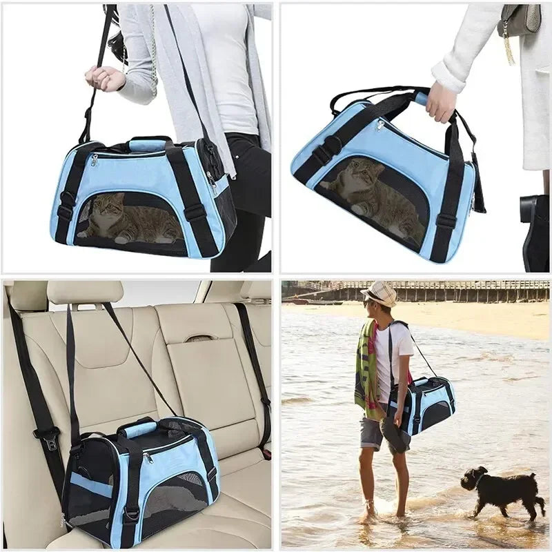 Foldable Breathable Mesh Pet Carrier Bag 4-Sided Ventilation Cat & Dog Travel Shoulder Crossbody Backpack