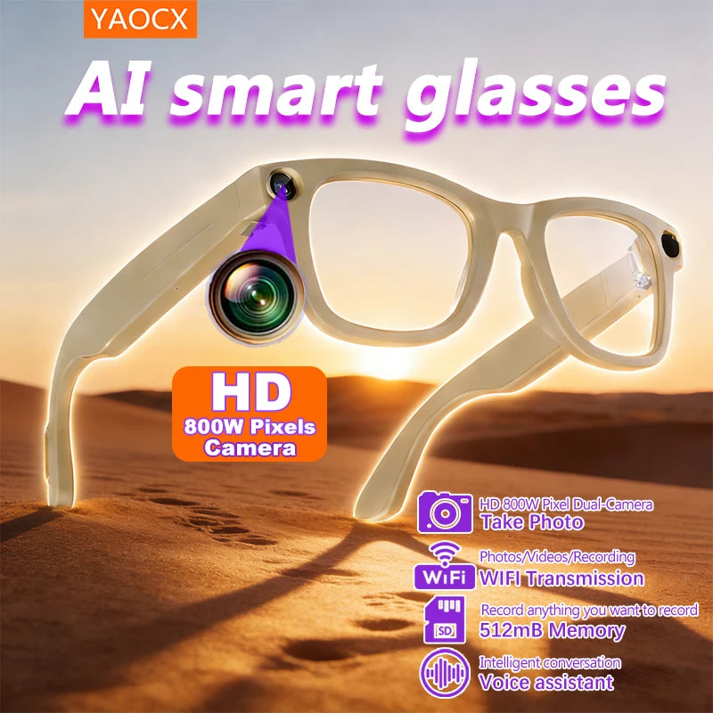 2026 Al Smart Glasses 4K HD Video 800MP Camera WiFi Transfer  Chat GPT VoiceAssistant BT Call with  Charging Case