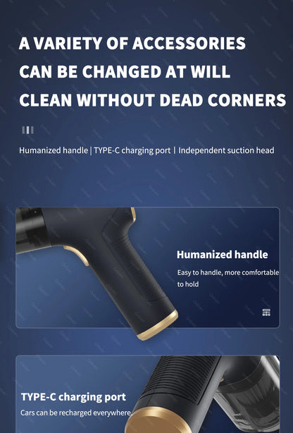 Cordless Car & Home Vacuum Cleaner – 98,000Pa High Suction, USB Rechargeable