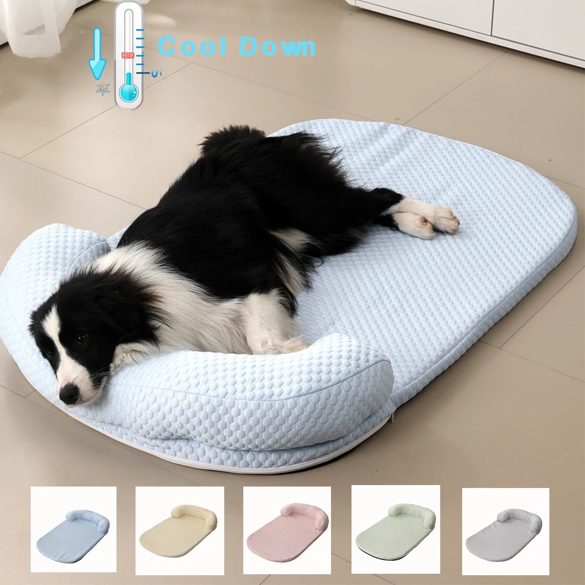 Breathable Cooling Dog & Cat Bed – Anti-Slip Ice Silk Cushion with Pillow for Small & Large Pets