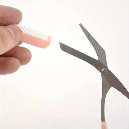 Pink Eyebrow Trimming Scissors with Built-In Comb for Precise Shaping and Grooming