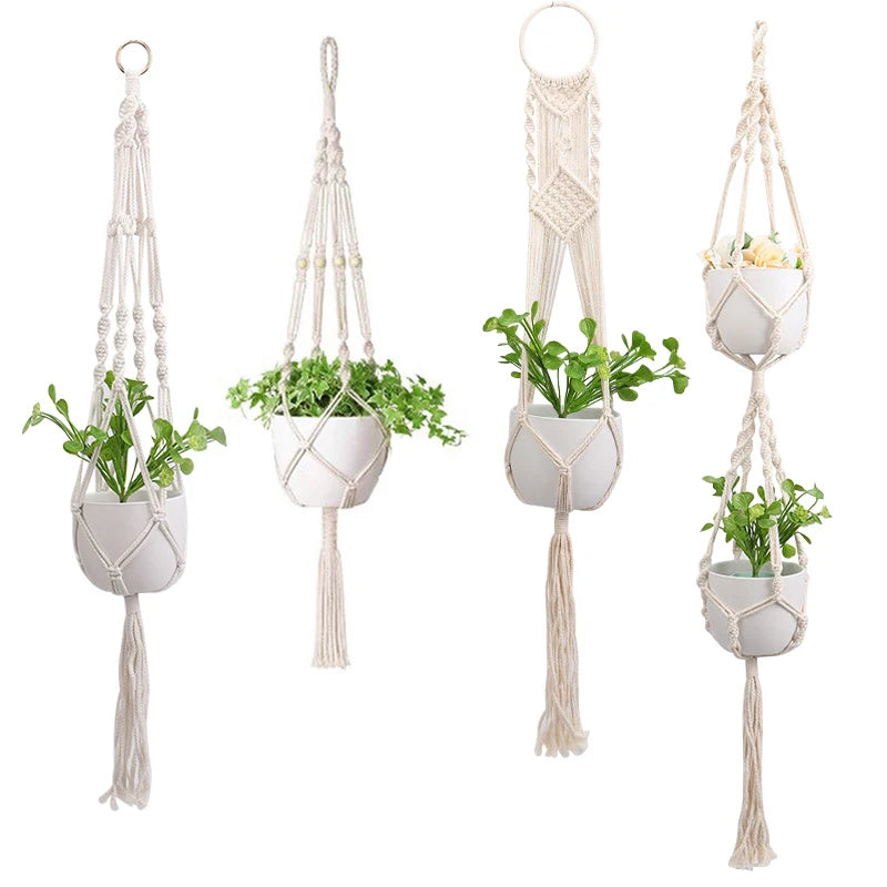 Macrame Plant Hanger – Handmade Hanging Rope Basket for Flower Pots