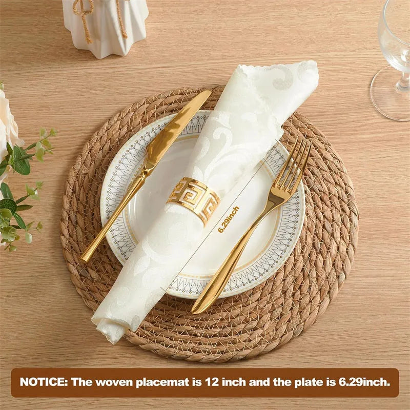 Boho Woven Rattan Placemats Set – Natural Round Farmhouse Table Mats