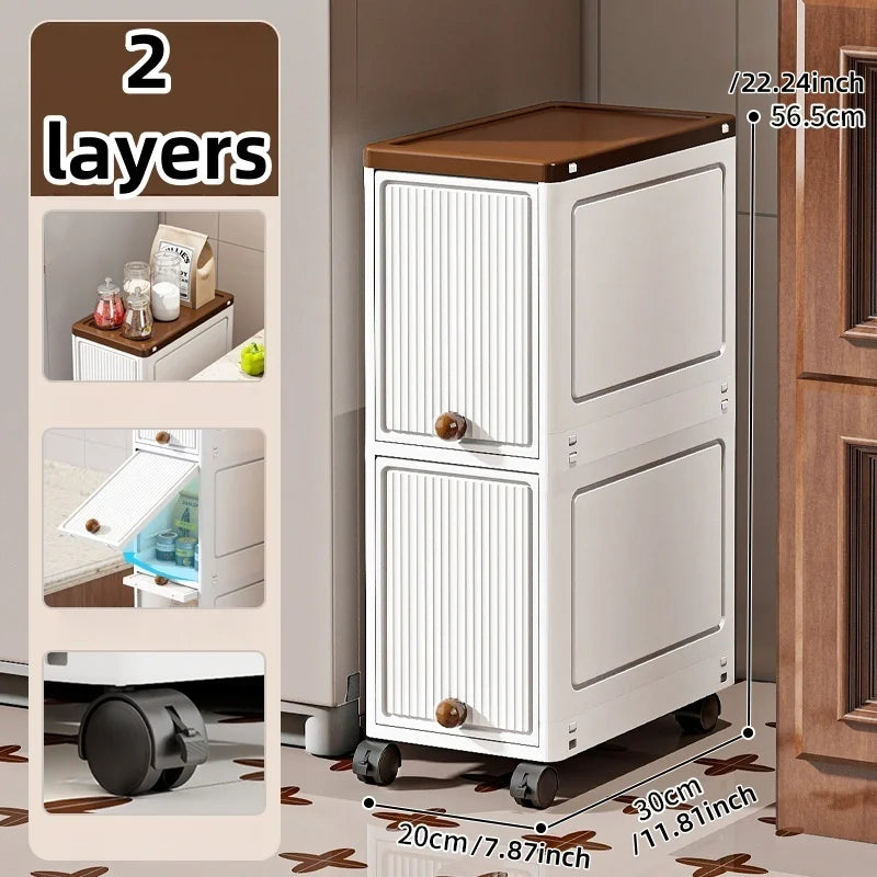 20cm Slim Rolling Storage Cabinet 2–6 Tier Space-Saving Organizer Heavy Duty Rack for Kitchen Bathroom Living Room