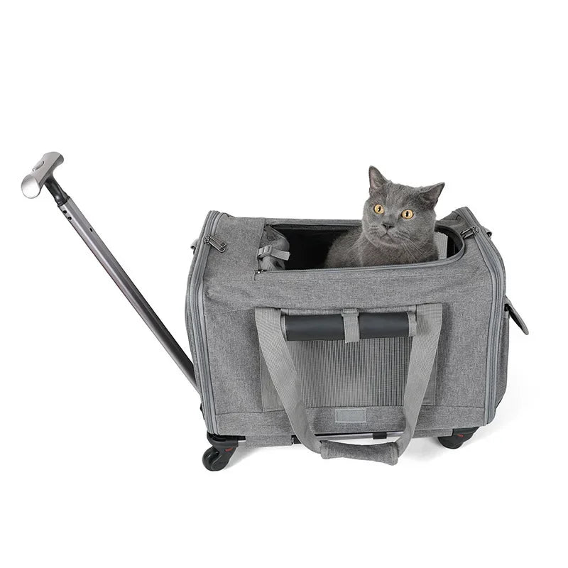 Silent Large Capacity Cat Bag Portable Foldable Pet Suitcase Universal Wheels Breathable Pet Travel Backpack