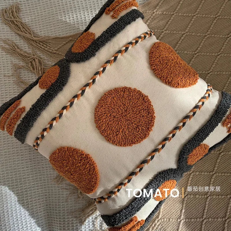 Bohemian Embroidered Cushion Cover – Geometric Tassel Sofa Pillowcase
