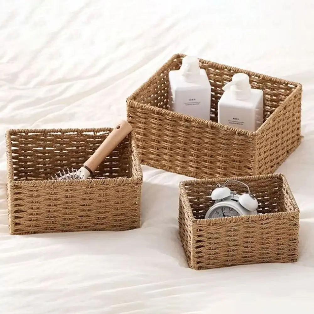 Durable Large Capacity Woven Storage Basket Handmade Reusable Snack Sundries Organizer Clothing Storage Basket