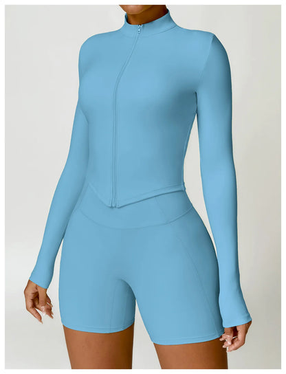 Women’s Slim Fit Zipper Jacket – Long Sleeve Fast-Dry Yoga & Fitness Top