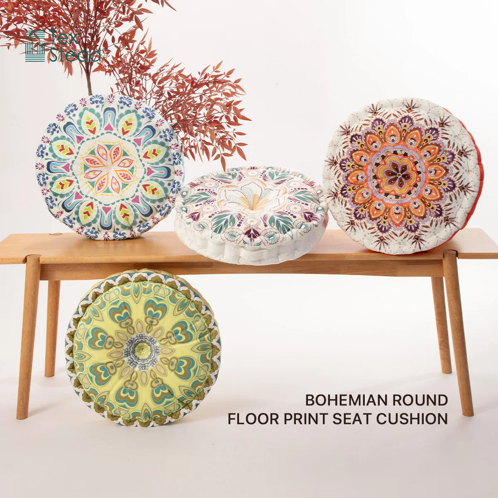 Bohemian Round Floor Cushion, Mandala Print Thickened Seat Pillow with Handle, Short Plush Soft Meditation Cushion for Yoga Livi