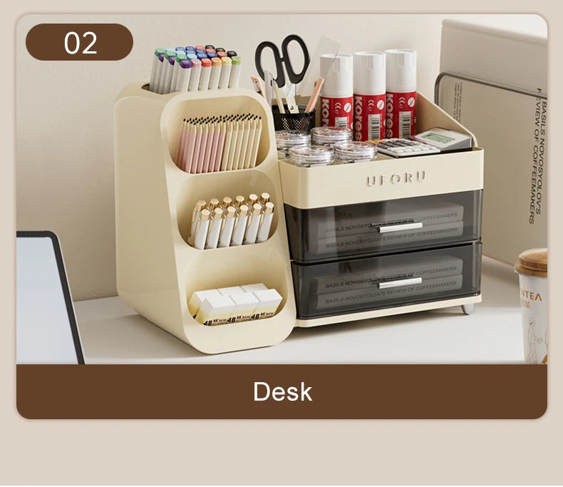 Uforu Back to School Cosmetics Storage Box - Large Capacity, Multifunctional Organizer for Student Dorm Room Tables