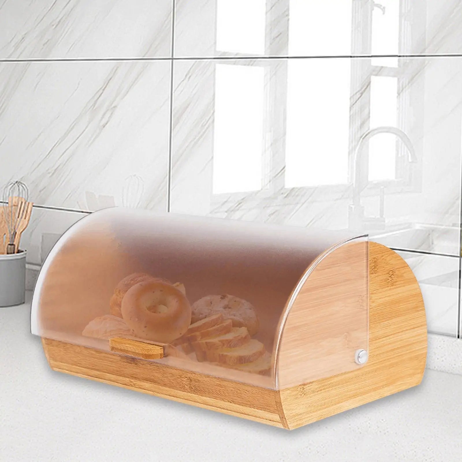 Bamboo Bread Box with Lid – Kitchen Countertop Storage for Bread & Pastries