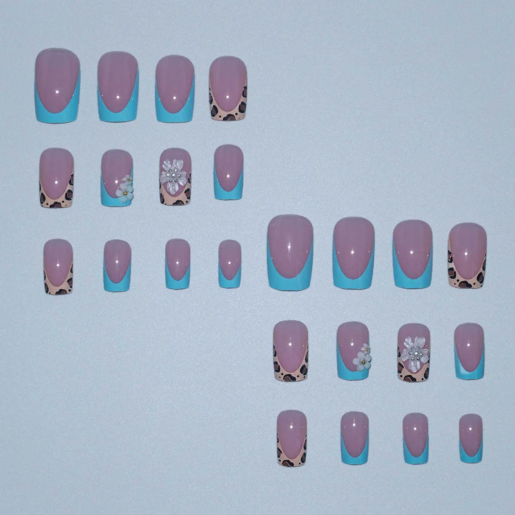 24pcs Medium Long Press-On Nails – Y2K Leopard Gradient Square Ballet Tips