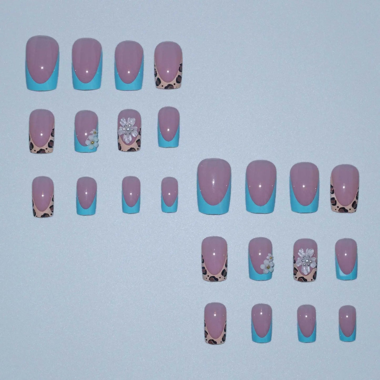 24pcs Medium Long Press-On Nails – Y2K Leopard Gradient Square Ballet Tips