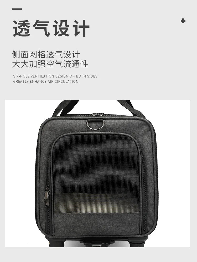 Silent Large Capacity Cat Bag Portable Foldable Pet Suitcase Universal Wheels Breathable Pet Travel Backpack