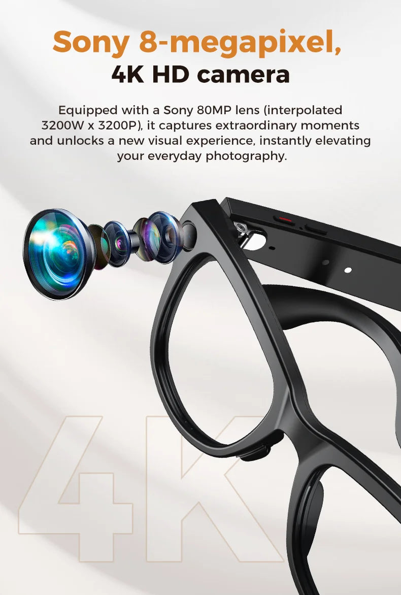 Rechargeable 800W Pixel Camera Smart Glasses With Charging Case Smartglasses Wifi Transmission Image Recognition Ai Translation