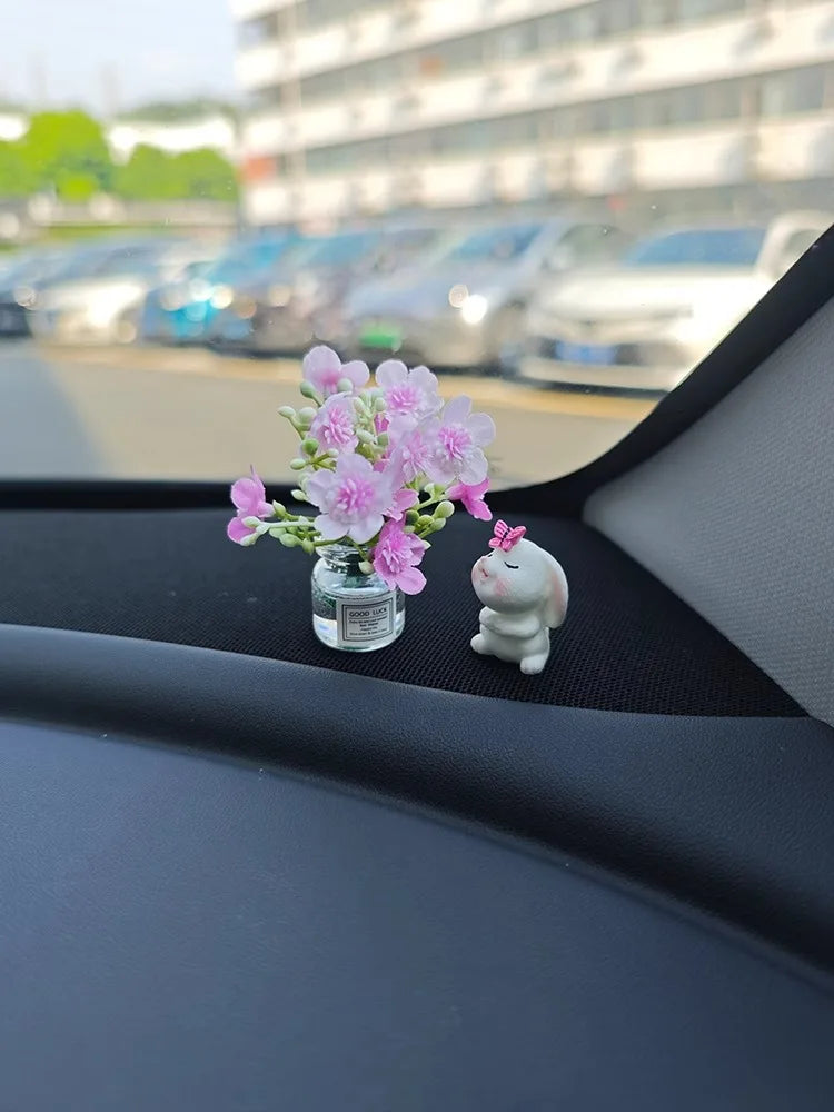 Car Dashboard Vase – Cute Mini Resin Flower Pot with Healing Doll Ornament