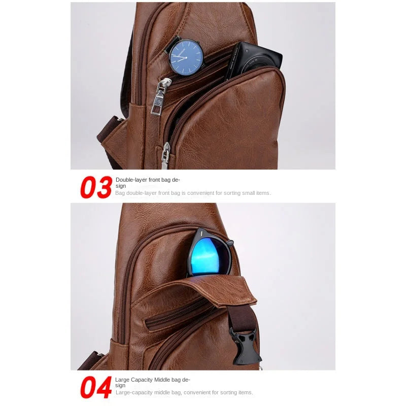 Spot Men's Chest Bag With Headphone Hole USB Shoulder