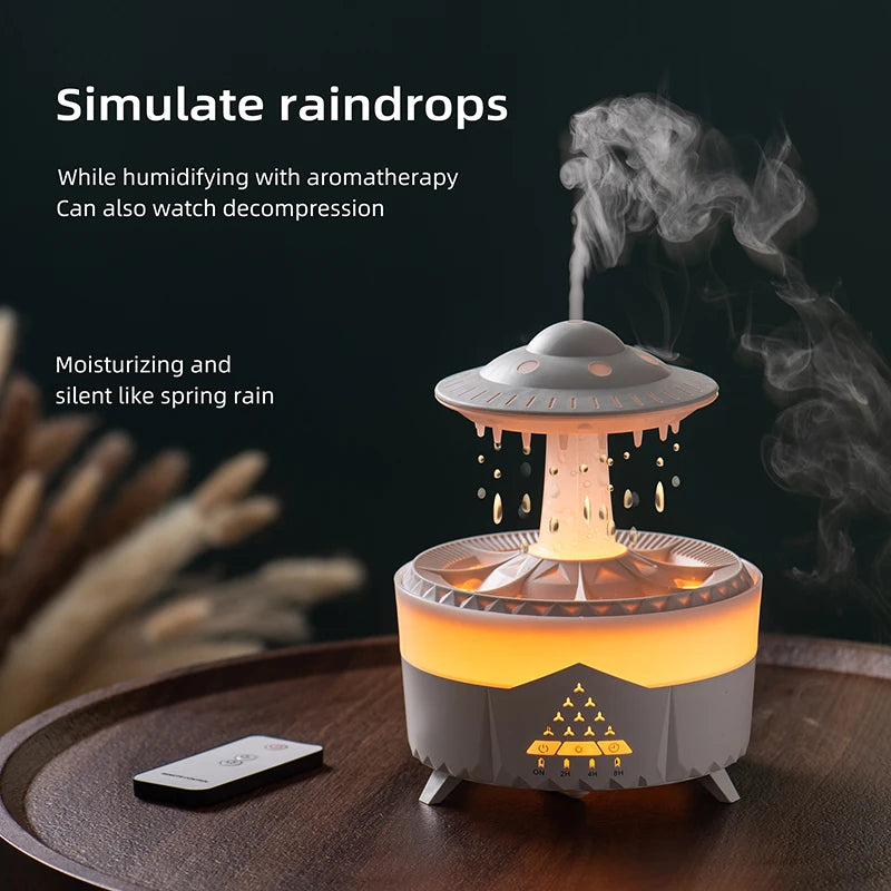 350ml Rain Cloud Aroma Diffuser – USB Humidifier with Remote & LED Light
