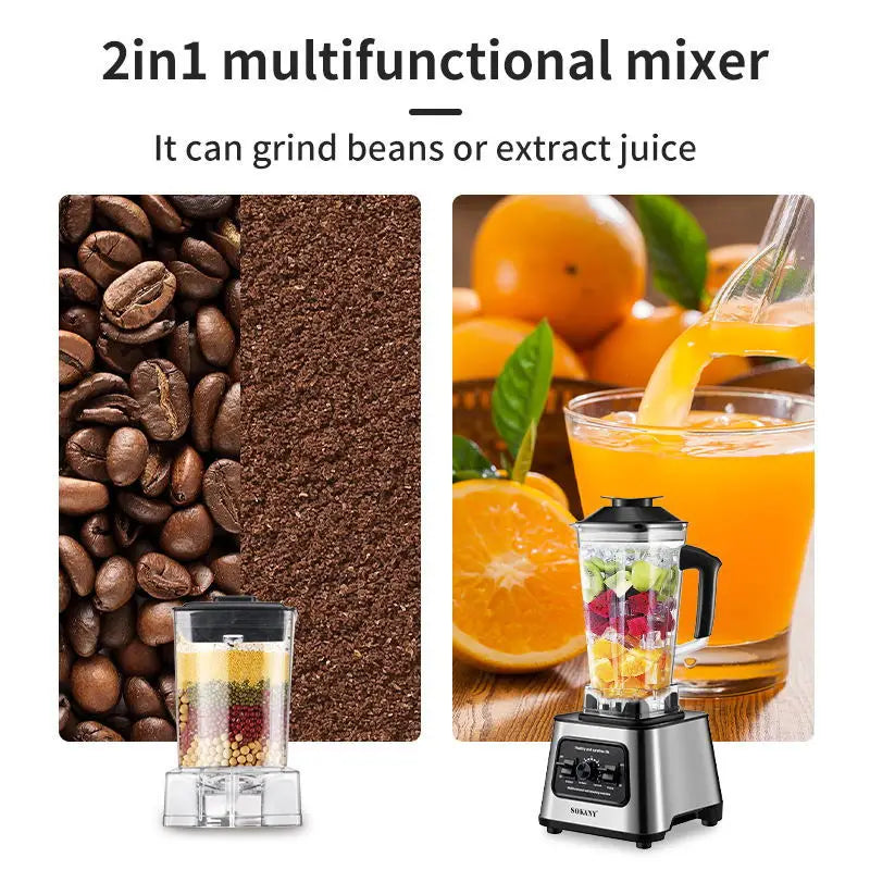 6000W High Power Commercial Blender Heavy Duty Smoothie Ice Crusher Food Processor BPA Free Kitchen Blender