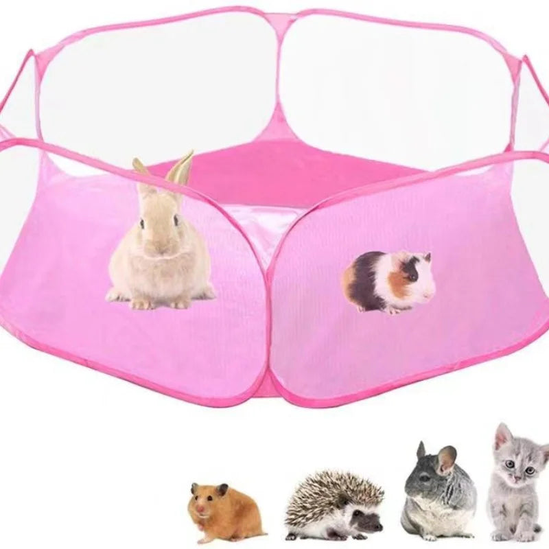 Portable Transparent Pet Playpen – Foldable Small Animal Cage Tent