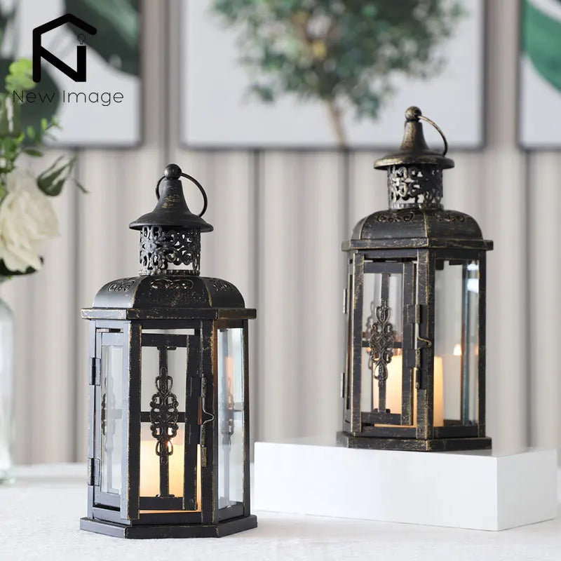 Vintage Nordic Iron Lantern – Aesthetic Hanging Candle Holder