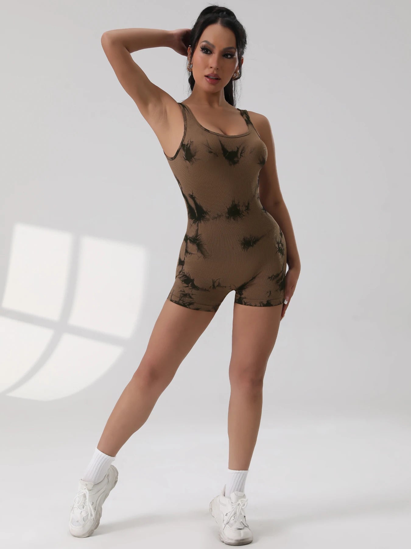 1PCS Backless Yoga Suit U Neck Sleeveless Sports Jumpsuit Solid Colour Threaded Stretch Women Bodysuit Without Bust Pads