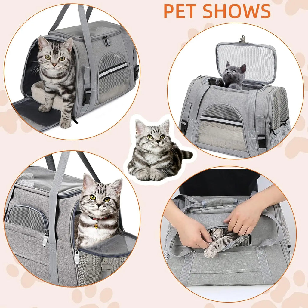 Airline Approved Pet Carrier Bag Soft Cat & Dog Travel Carrier with Mat Portable Pet Travel Bag for Pets up to 20LBS