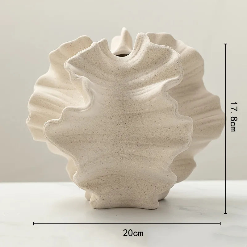Ceramic Flower Vase Geometric Wavy Petal Design Porcelain Vase Home Decor
