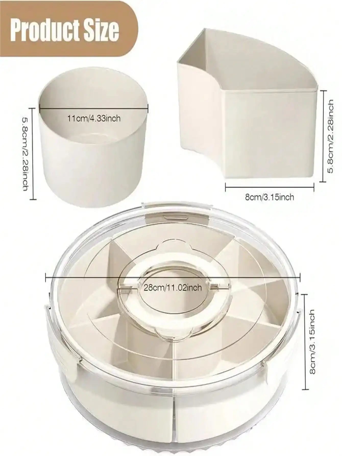 Portable Rotating Snack Tray with Lid – Divided Fruit & Snack Organizer