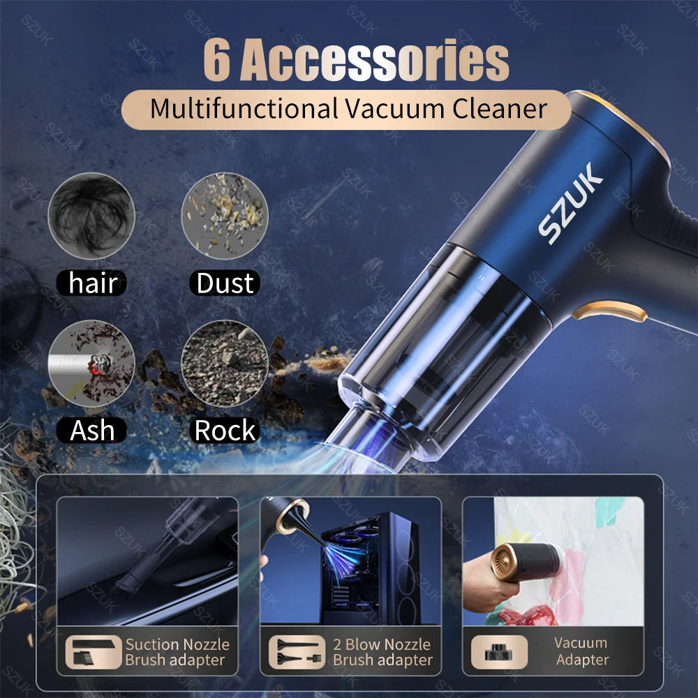 Cordless Car & Home Vacuum Cleaner – 98,000Pa High Suction, USB Rechargeable