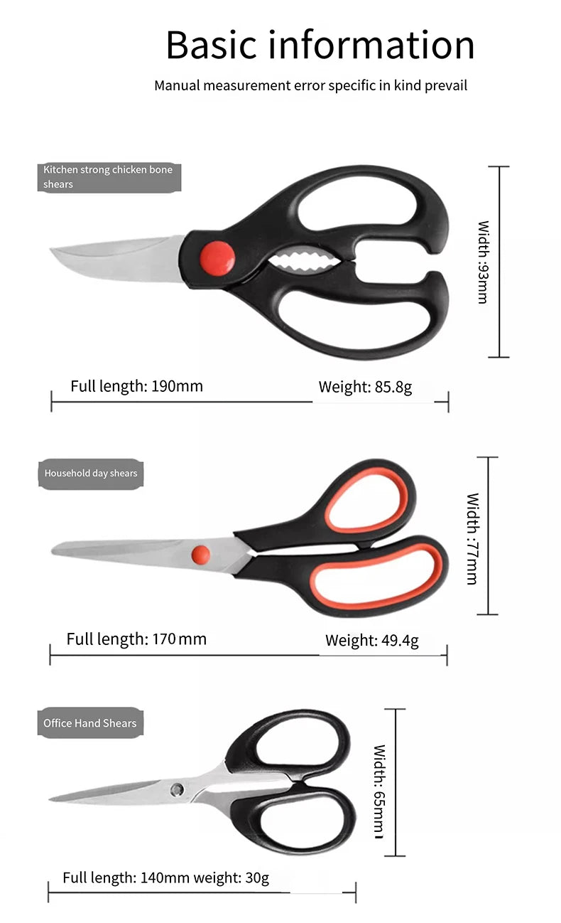Stainless steel kitchen scissors Multi-functional strong chicken bone scissors can hold walnut hand scissors 3 sets