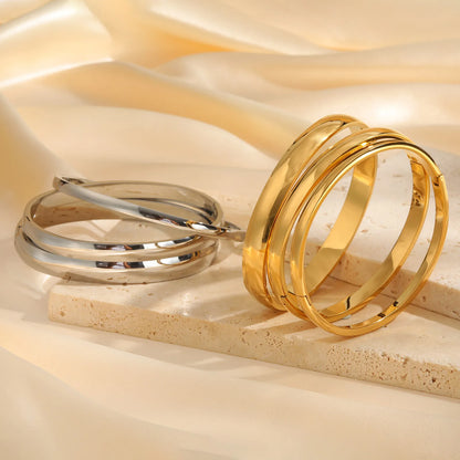 18K Gold Plated Stainless Steel Women's Bangles – Smooth Openable, 4/5.7/7.7mm