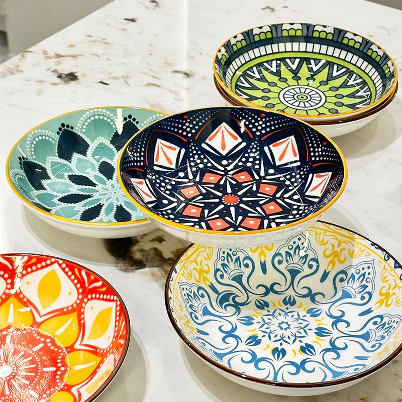 6PCS Bohemian Ceramic Plates – Salad, Dessert & Appetizer Serving Set