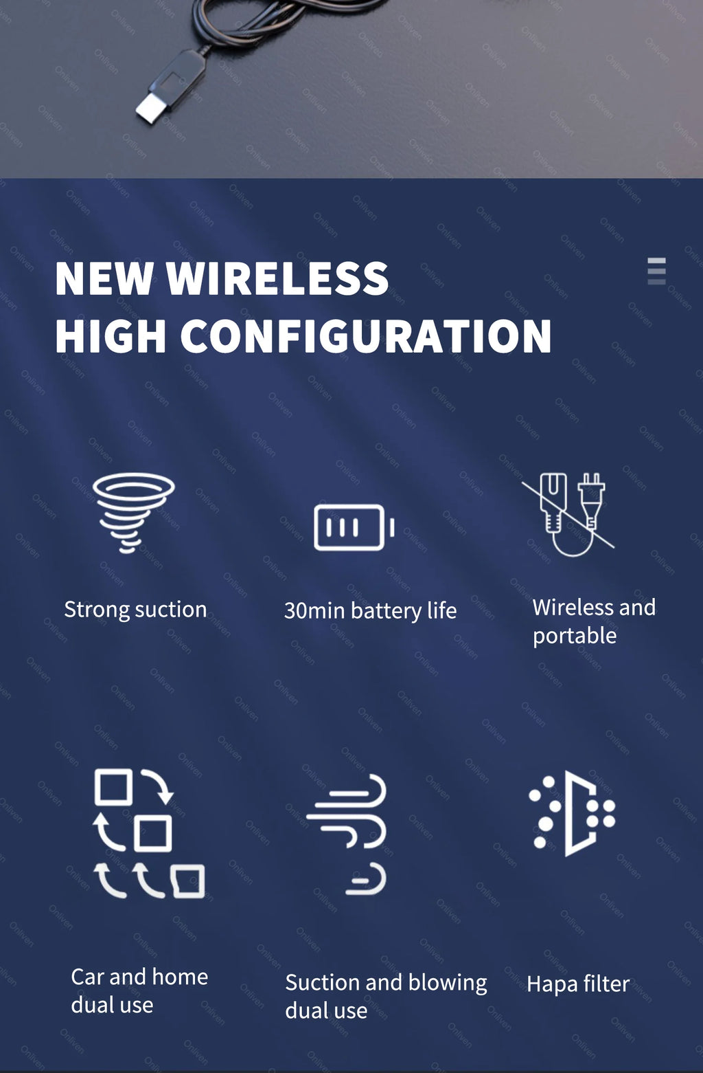 Cordless Car & Home Vacuum Cleaner – 98,000Pa High Suction, USB Rechargeable