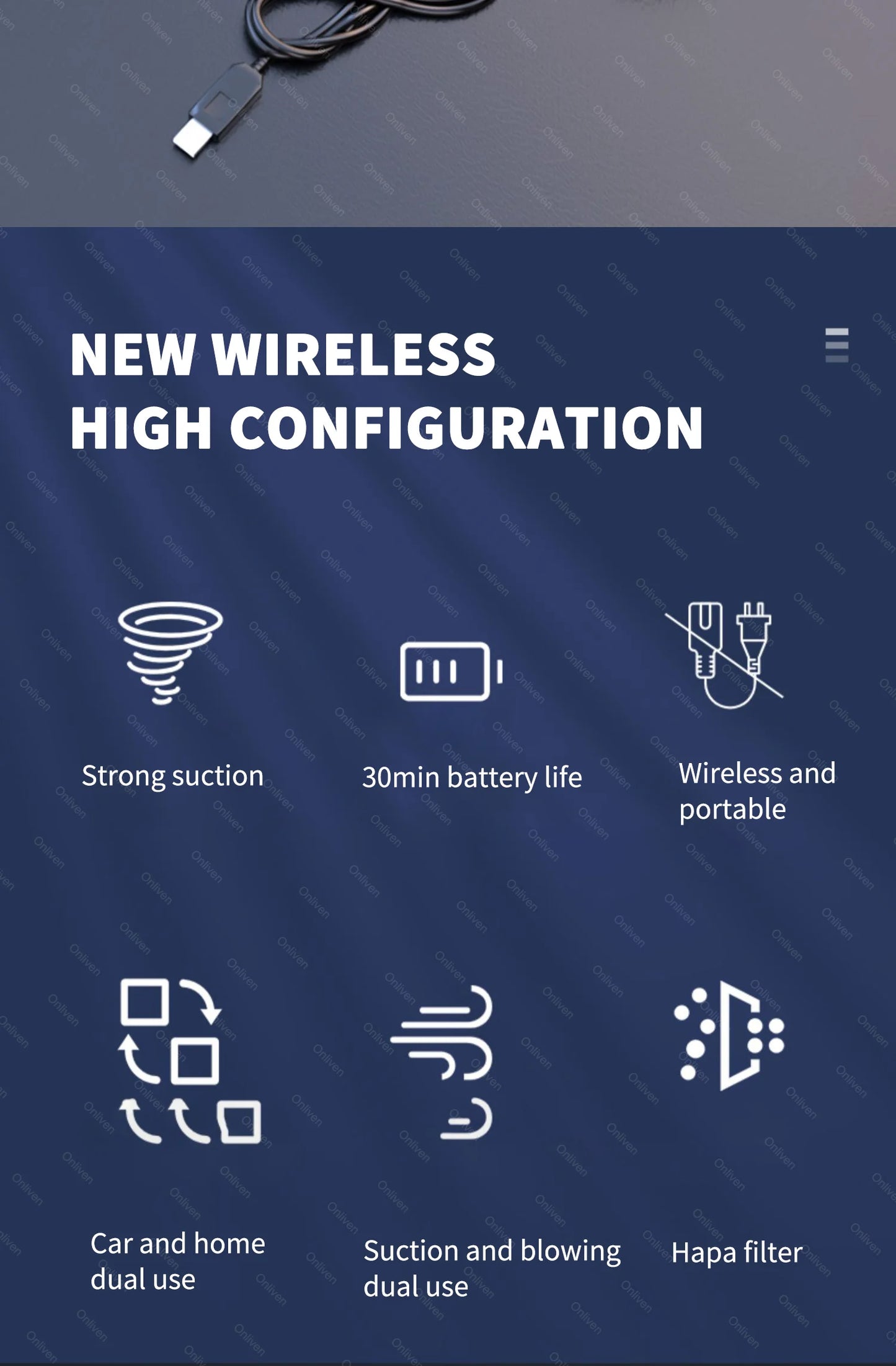 Cordless Car & Home Vacuum Cleaner – 98,000Pa High Suction, USB Rechargeable