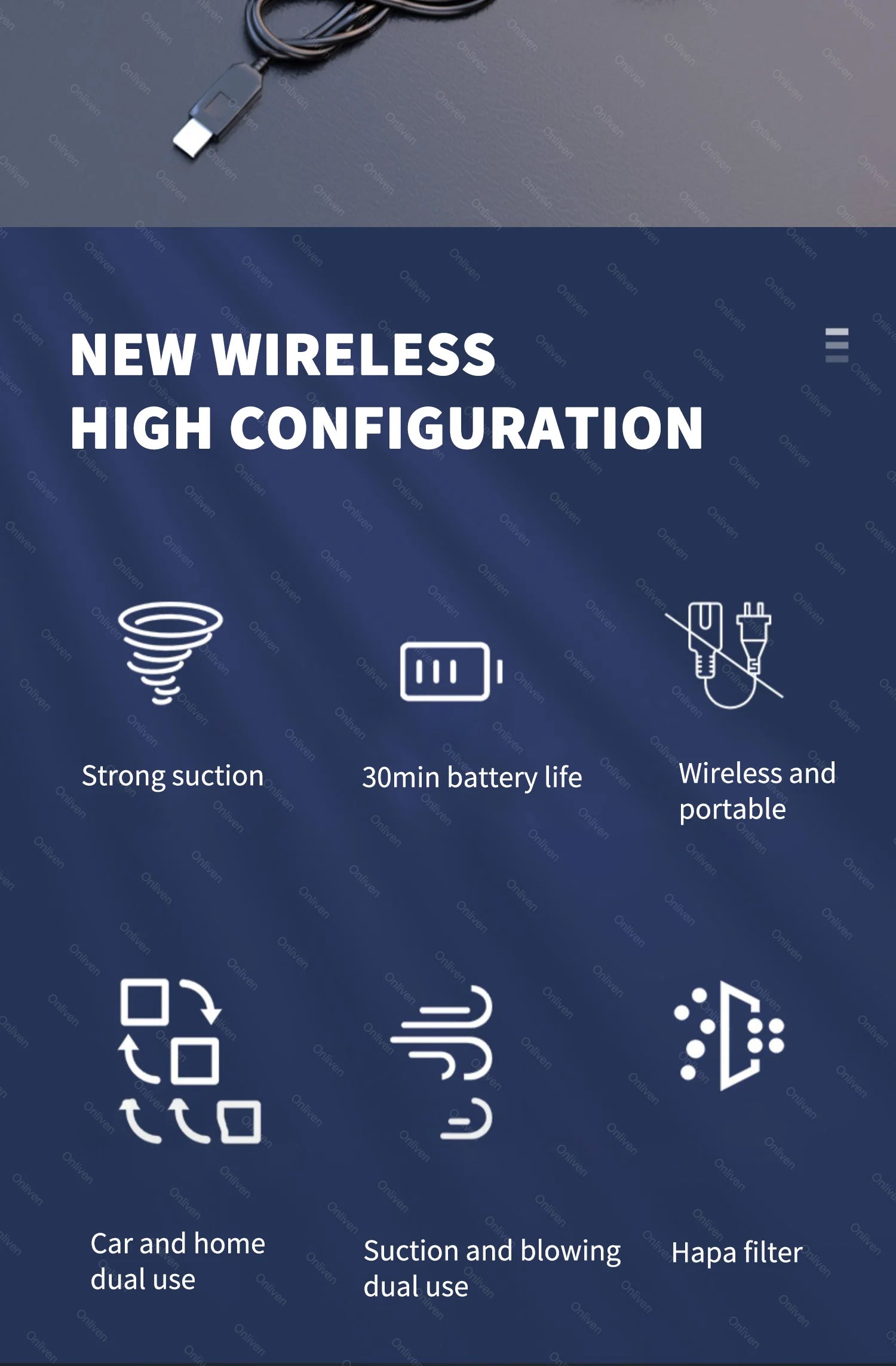 Cordless Car & Home Vacuum Cleaner – 98,000Pa High Suction, USB Rechargeable