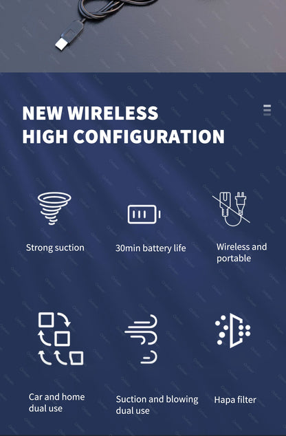 Cordless Car & Home Vacuum Cleaner – 98,000Pa High Suction, USB Rechargeable