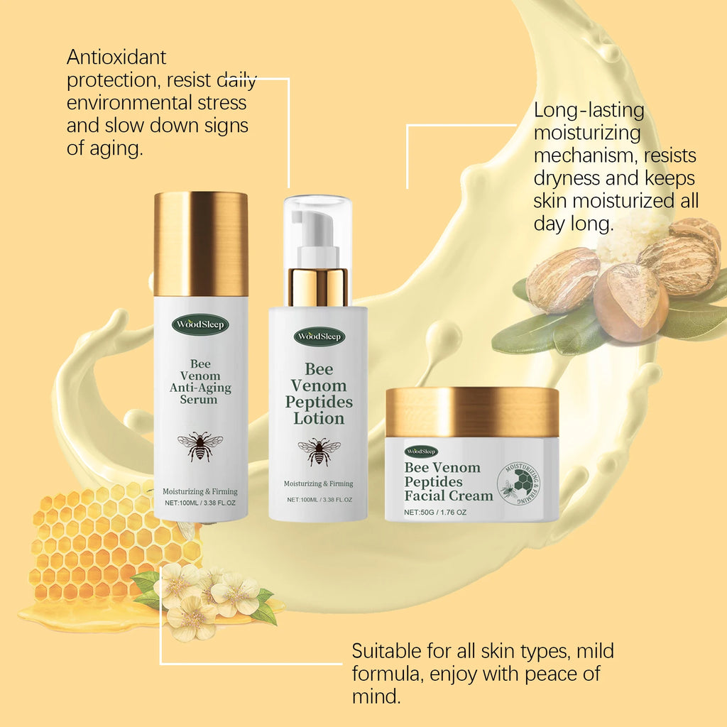 Bee Venom Anti-Wrinkle Skin Care Set Anti-Aging Serum Firming Lifting Peptides Lotion Deep Moisturizing Nourishing Facial Cream
